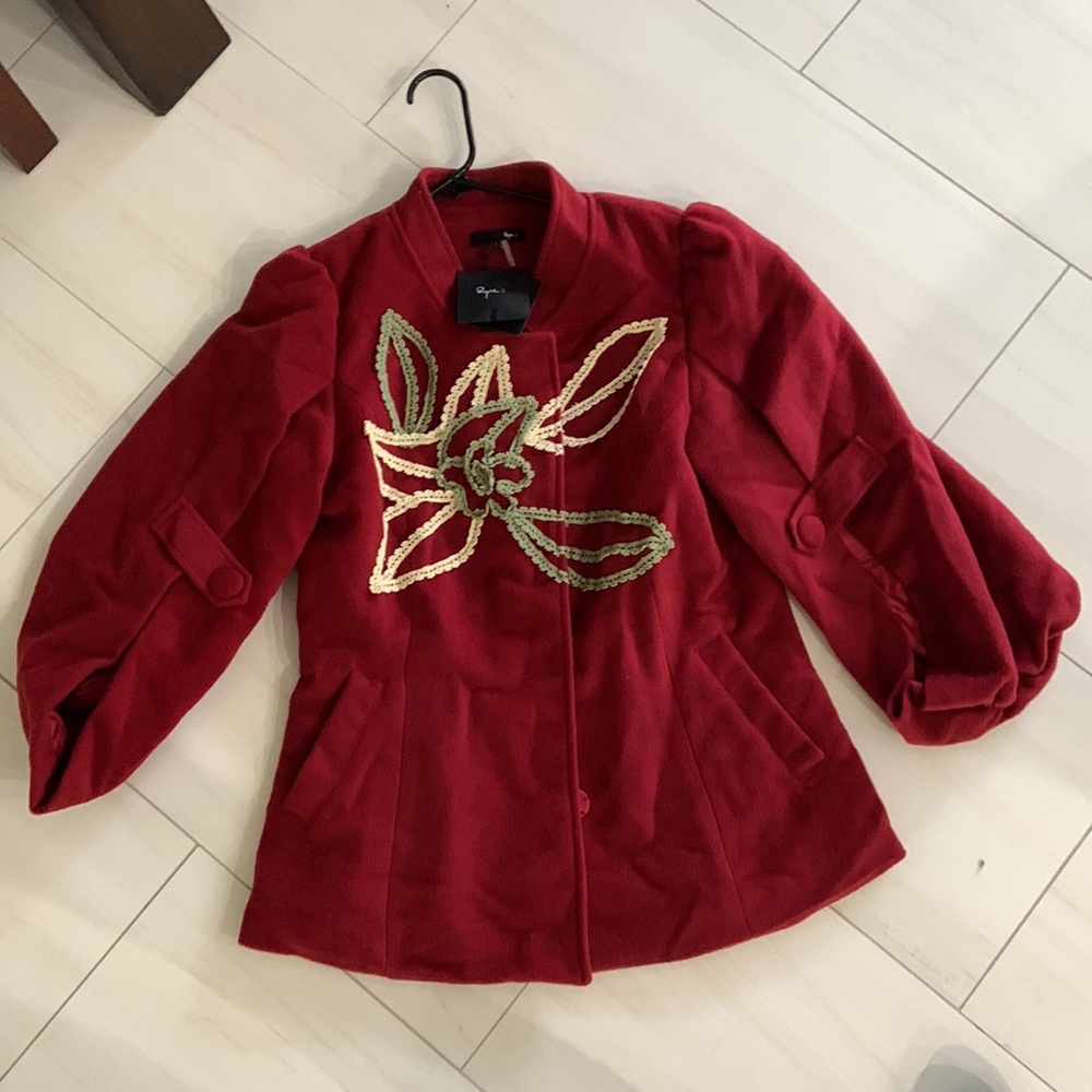 NWOT Ryu Anthropologie Red Embroidered Jacket, L